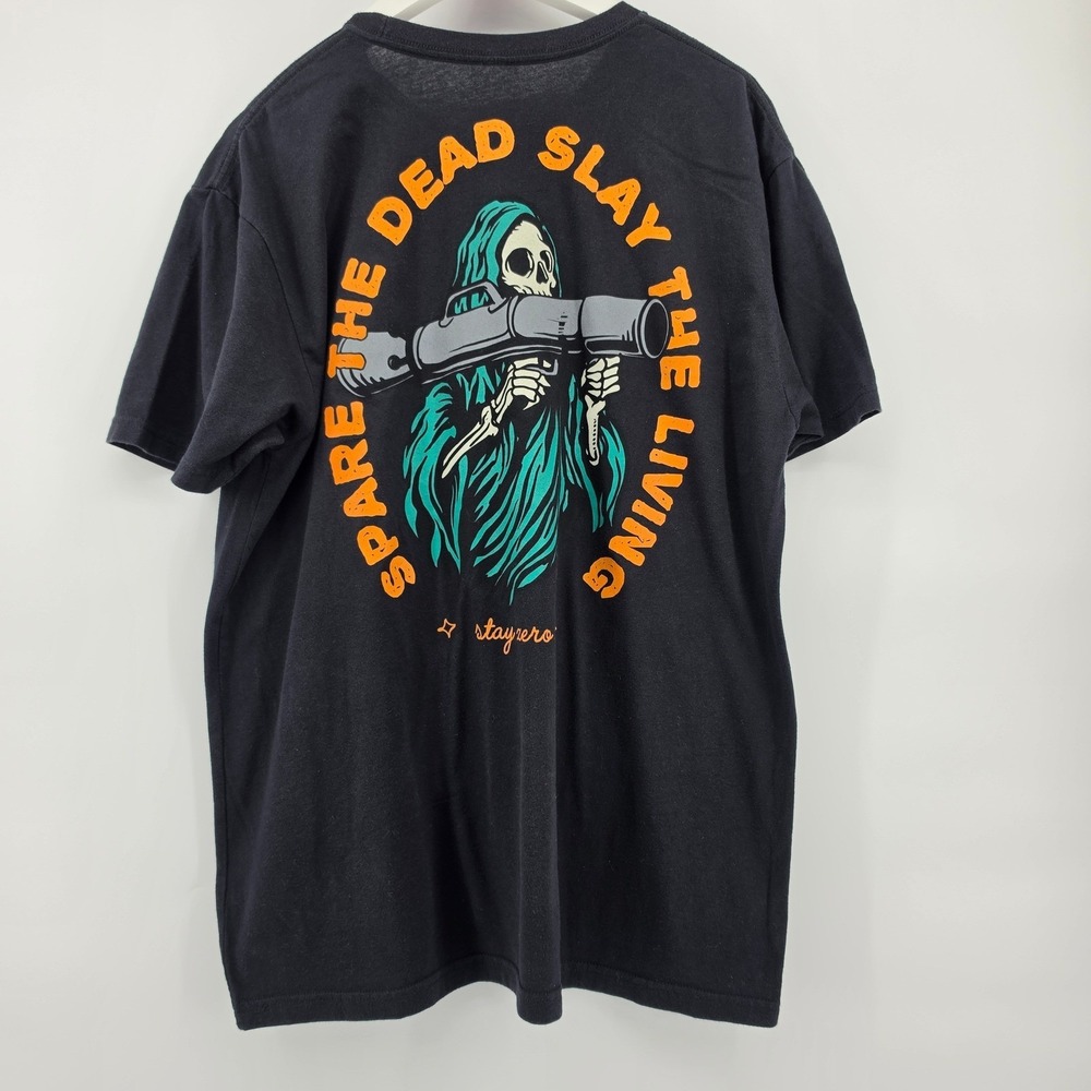 Zero Foxtrot Mens Black Spare The Dead Slay The Living Reaper Graphic T-Shirt L